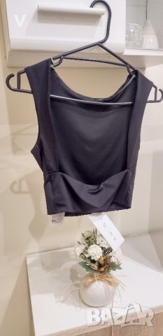 ЛОТ 5 дамски черни топа черна блуза с мрежа риза с пайети потник кроп топ с гол гръб Amisu , снимка 2 - Корсети, бюстиета, топове - 45538526