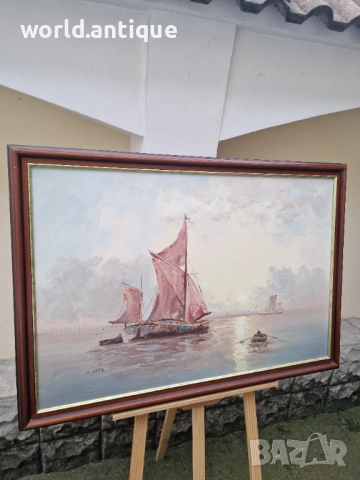 Прекрасна голяма антикварна авторска картина масло върху платно , снимка 6 - Картини - 52991012