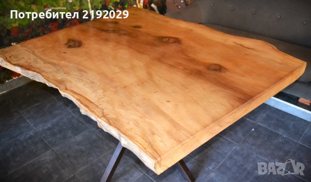 МАСА масив, Явор, със „жив ръб“, цяло парче, стоманена основа, снимка 3 - Маси - 51513346