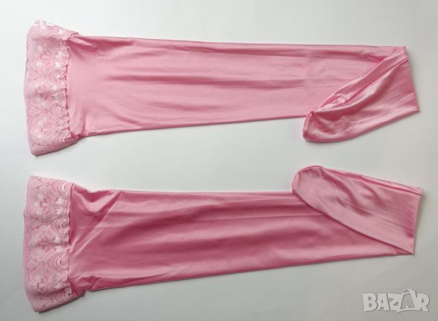 розови чорапи със силиконова лента 80 Den лъскави от сатенен и ликра, снимка 1 - Бельо - 45587057