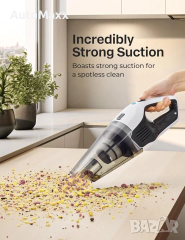 Ръчна прахосмукачка, мощна всмукателна, преносима, лека, безжична, с 25-30 минути време на работа , снимка 2 - Прахосмукачки - 53156525