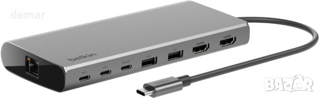 Belkin USB-C 8 в 1 хъб,2 USB-C, 2 USB-A, 2 HDMI, Ethernet и 100 W порт, снимка 1 - Кабели и адаптери - 46633818