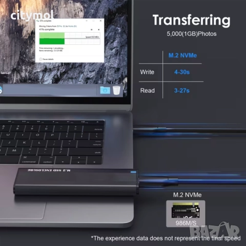 M.2 NVMe SSD кутия, 10Gbps, M.2 SSD към USB 3.1, 2 кабела, Windows7/8/10/11, Mac OS, Linux,, снимка 6 - Други - 52622588