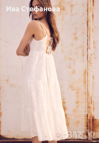  Бяла дълга нова бродерия дантелена елегантна кукленска ажурна рокля ажур 100 % памук памучна, снимка 8 - Рокли - 46406109