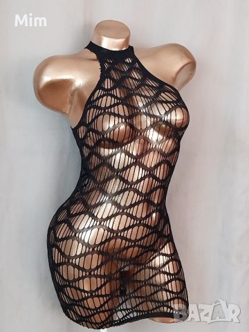Черна еластична рокля от мрежа , снимка 4 - Рокли - 45646745