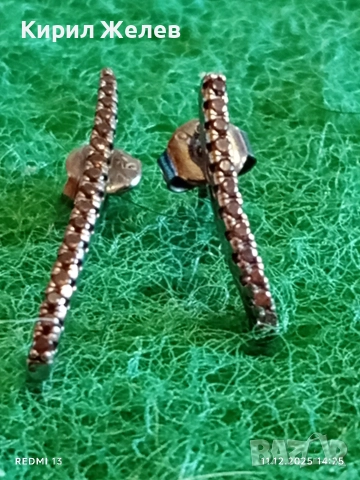 Сребърни обеци тип bar stud с инкрустирани кристали стил и елегантност 27742, снимка 4 - Обеци - 52735776