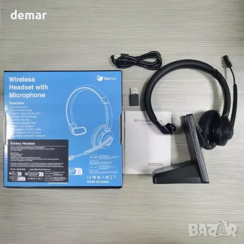 Безжични слушалки Earbay, Bluetooth с USB адаптер и зарядна база, с микрофон и шумопотискане, снимка 10 - Bluetooth слушалки - 50286358