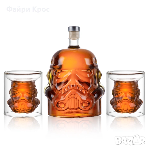 Комплект за уиски, стъклена бутилка Stormtrooper 750мл, 2 чаши Starwars подарък за мъже