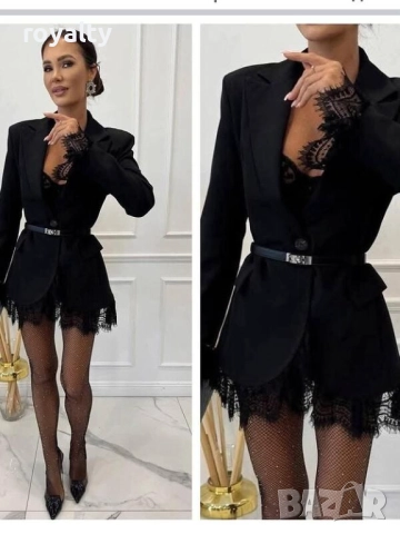 Дамско Елегантно Сако Черно с Дантела
