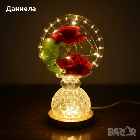 Лампа с вечни рози и топла LED светлина – подарък, който не увяхва, снимка 4 - Други стоки за дома - 52217170