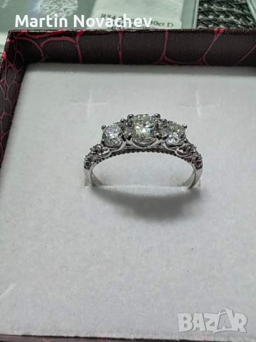 Сребърен пръстен 1.1 карата с мойсанит диамант (сертификати) , снимка 2 - Пръстени - 45293646