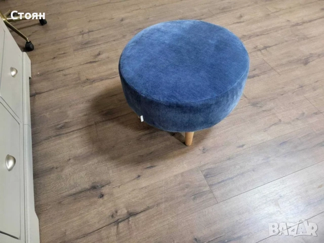 Синя кръгла табуретка от плат, снимка 4 - Дивани и мека мебел - 51956027