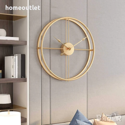 ПРОМОЦИЯ Стенен часовник в златисто с минималистичен дизайн DOUBLEMETAL-GOLD-60CM, снимка 3 - Стенни часовници - 50766911