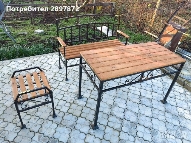 Градинска мебел – маса, пейка и табуретка (Мострени), снимка 2 - Градински мебели, декорация  - 52918206