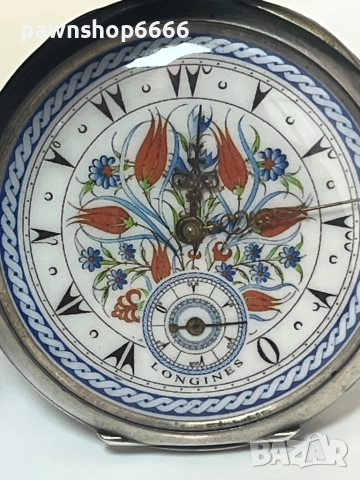 Продавам антикварен джобен часовник Longines (1916-1917 г.) – сребро 0.800, ръчно рисуван циферблат, снимка 18 - Мъжки - 51532682