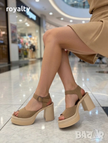 Сандали на ток - тъмнобежов велур , снимка 2 - Сандали - 54148992