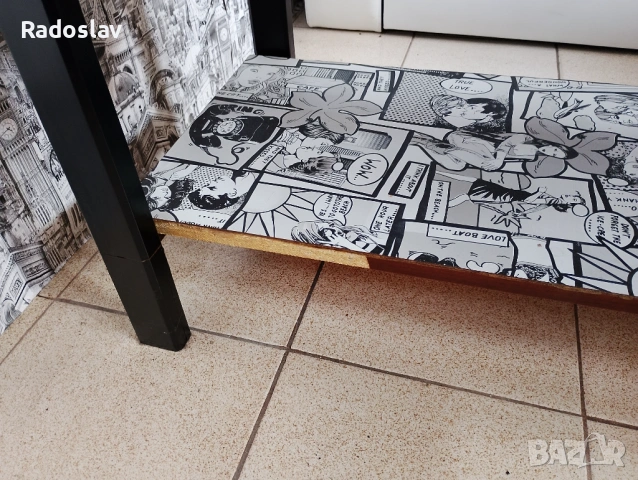 Дървена, холна маса 110х55 с принт, снимка 5 - Маси - 54243047