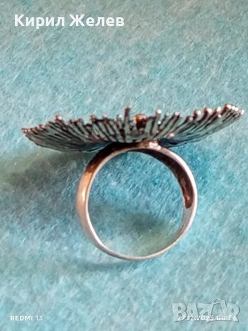 Дизайнерски сребърен пръстен стилизирано цвете Арт бижу майсторска изработка 10678, снимка 9 - Пръстени - 52909322