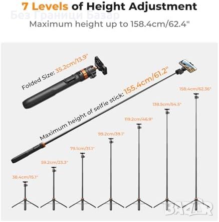 Нов Компактен селфи стик и трипод 62'' K&F Concept за телефон и камера, снимка 2 - Чанти, стативи, аксесоари - 46599754