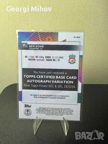 Ben Doak RC Auto – Topps Finest UEFA Autograph Rookie Liverpool, снимка 2 - Колекции - 53844243