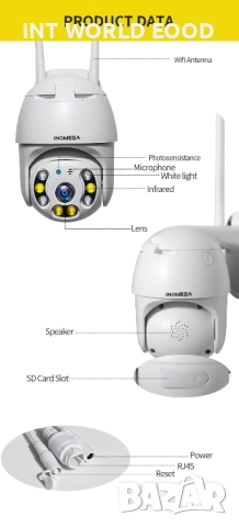 INQMEGA 1080P 2MP PTZ Камера 4× зуум Нощно виждане Детекция на движение Двупосочно аудио IP66 , снимка 13 - IP камери - 52062637