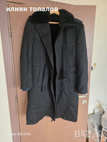 Черна шуба от плат с цяла подплата от агнешка кожа , снимка 5 - Якета - 36479456