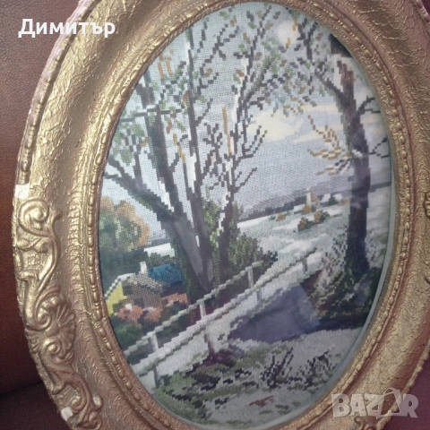 Стара фото картина гоблен в рамка , снимка 2 - Картини - 53723001