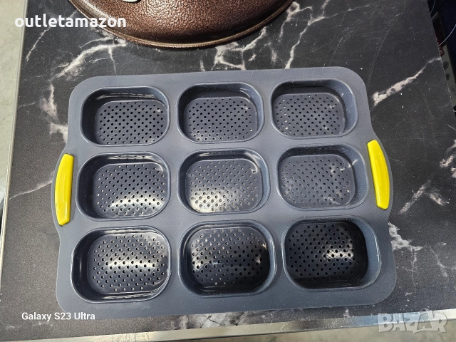 Силиконова тава за печене на хляб, 9 гнезда, сребриста, 33.50x23.50x2.50см, снимка 4 - Форми - 52838402