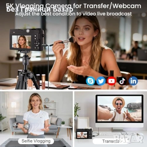 Нова Влог Камера 5K 75MP Автофокус Dual Lens Уебкамера HDMI 32GB SD, снимка 5 - Камери - 53574062