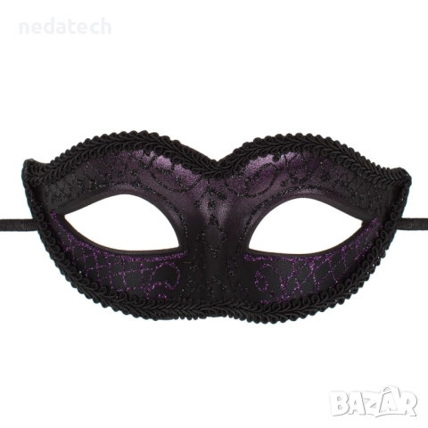 Дамска карнавална маска - черна, с бродерия и лилав брокат
