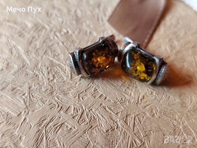 Сребърни обеци с кехлибар (180), снимка 7 - Обеци - 52502309