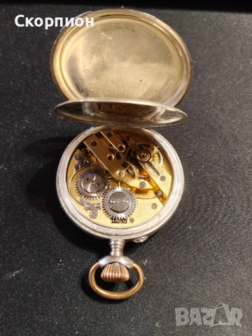 Швейцарски СРЕБЪРЕН джобен часовник FRIEDE с позлата - 10 РУБИНА ПРОМОЦИЯ, снимка 8 - Джобни - 48361909