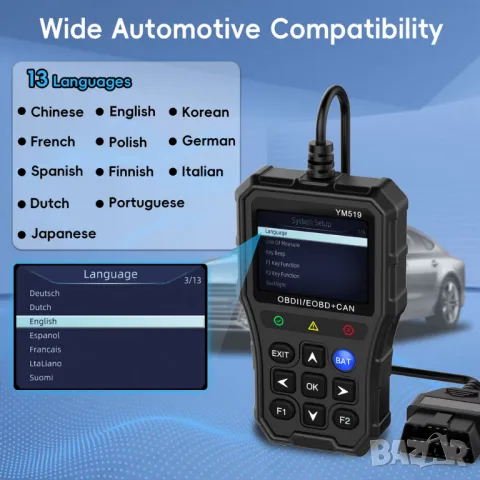 Професионален автомобилен диагностичен кодочетец YM519 Full OBD2 EOBD, снимка 10 - Аксесоари и консумативи - 48217491