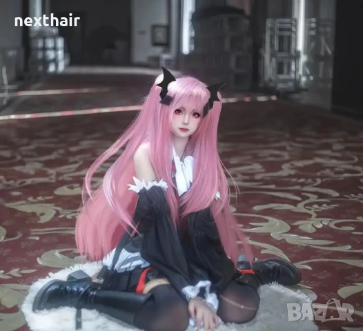 Дълга розова перука с две опашки Krul Tepes Anime Owari No Seraph, снимка 4 - Аксесоари за коса - 50458699