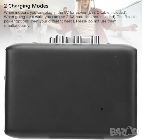 Преносим касетофон, конвертор от касета към MP3 с вграден микрофон, рекордер и жак за слушалки,черен, снимка 5 - Други - 53533326