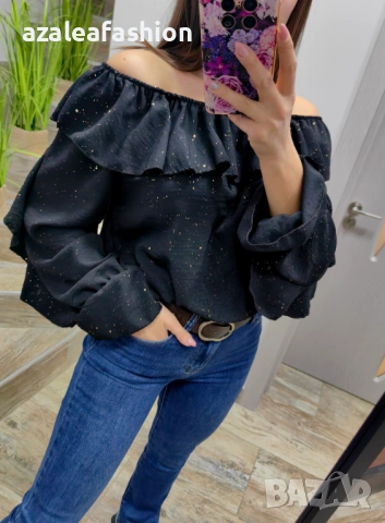 Черна дамска блуза с блясък, снимка 2 - Блузи с дълъг ръкав и пуловери - 53082711