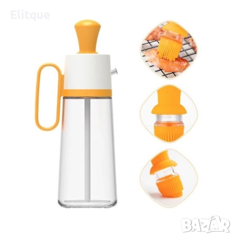 Бутилка с капкомер за олио, оцет и сосове заедно със 630 мл диспенсър за зехтин със силиконова четка