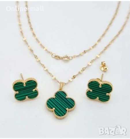 Луксозен комплект колие и обеци детелина Van Cleef медицинска стомана, снимка 5 - Обеци - 52425169