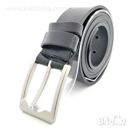 Мъжки колан за дънки естествена кожа в черен цвят
