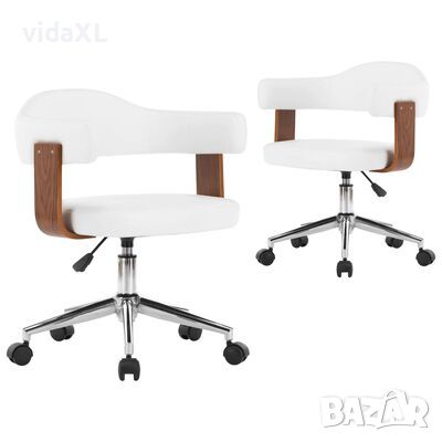 vidaXL Въртящи трапезни столове 2 бр бели извито дърво/изкуствена кожа（SKU:3054893, снимка 1