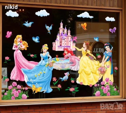 Принцеси и замък самозалепващ стикер лепенка за стена мебел прозорец детска стая детски, снимка 5 - Други - 53841988