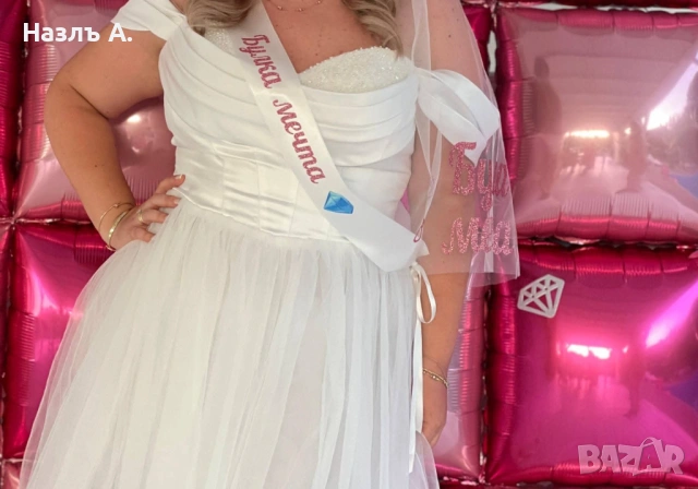 Бяла рокля с тюл, снимка 3 - Рокли - 53601236