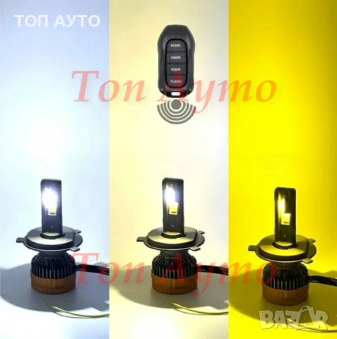 Лед Крушки Три Цвята Canbus С Дистанционно 3000К 4300К 6000К Н7 Н1 Н4 Н11 НВ3 НВ4, снимка 2 - Аксесоари и консумативи - 53634169