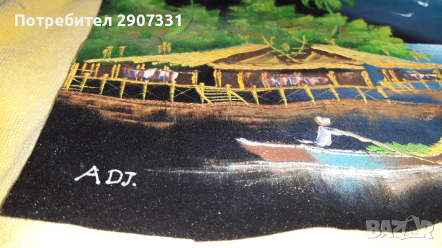 Картина, масло върху платно. нощен пейзаж на реката. Камбоджа, снимка 3 - Картини - 45040911