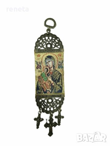 Икона Дева Мария, Машинно тъкана, Метал/Текстил,  22х5 см, снимка 1 - Подаръци за кръщене - 46475282