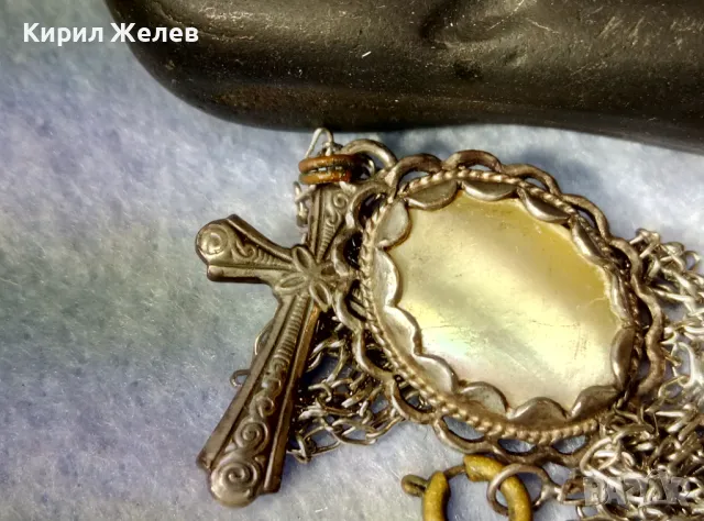 Старинно СРЕБЪРНО КОЛИЕ СРЕБЪРЕН КРЪСТ и СЕДЕФЕН СРЕБЪРЕН ПЕНДАНТ СРЕБРО 925 ВЕРИЖКА 950 ПРОБА 49838, снимка 9 - Антикварни и старинни предмети - 49274629