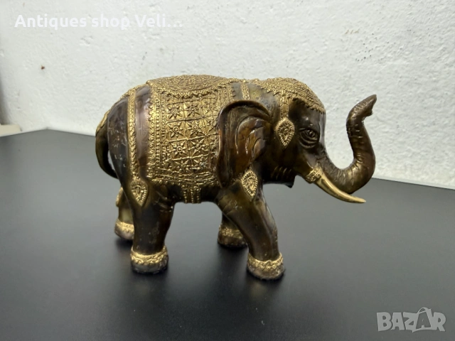 Бронзова статуетка на слон №7987 , снимка 4 - Антикварни и старинни предмети - 53902820