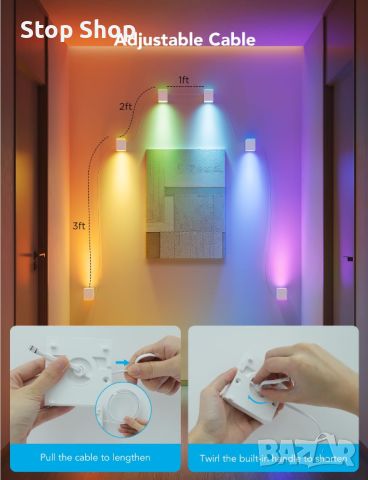Govee Cube, RGBIC LED стенна лампа работи с Alexa, WiFi интелигентни лампи за декориране на стаи, пр, снимка 3 - Лампи за стена - 45303264