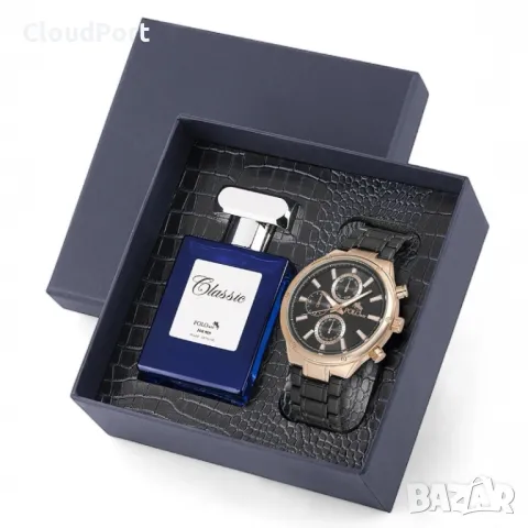 Мъжки комплект, Парфюм и часовник, Polo Air, Злато/Черно, снимка 2 - Мъжки - 50393962