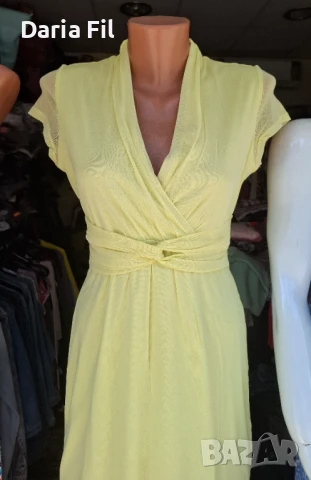 -20% Свежа жълта рокля от шифон с подплата, снимка 2 - Рокли - 50879713